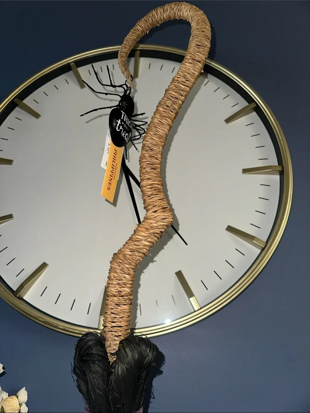 Halloween witch broom with spider Natural Rope Loop